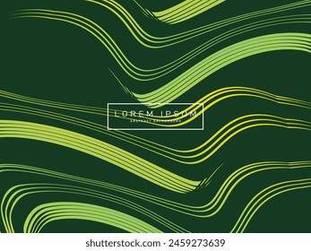 Green background with abstract pattern of wavy lines with modern gradient yellow color, perfect for banner, business card, banner, website, wallpaper, etc.