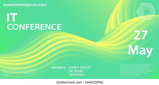 Green background. Abstract vector. Conference cover design. Fluid flow. Trendy gradient poster. Vector illustration.