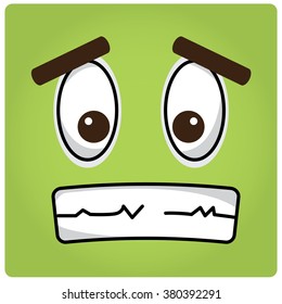 Green background with an abstract worried face