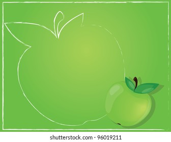 green background with green apple on summer