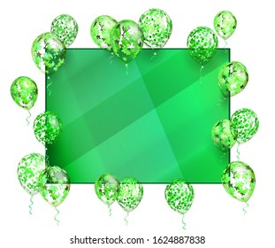 Green background. Balloon with stars for greeting card, St. Patricks Day, flyers and other design. Vector.