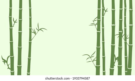 Green background with bamboo trunks silhouettes