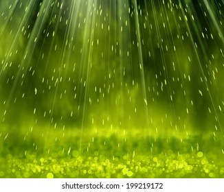 Green Background With Beams, Vector Illustration