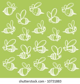 green background with bees, different types, vector illustration