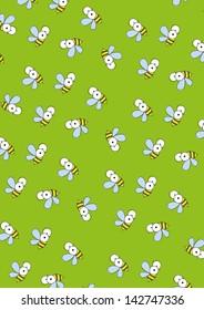 Green background with bees. Vector illustration. Eps 8.