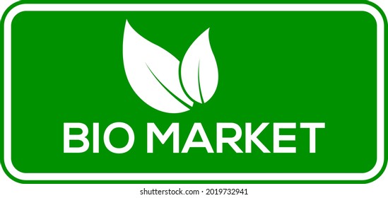 Logo o icono del mercado biológico de fondo verde, logotipo de hoja de biomercado