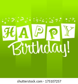 Green background birthday greeting card with confetti