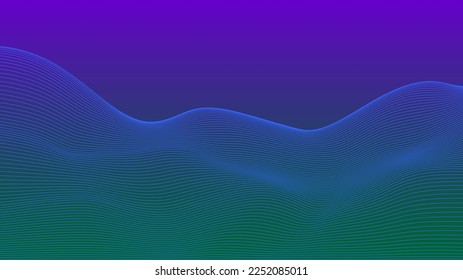 Green background Blue Purple wave lines. Flowing blue waves design Abstract digital wave. Flow. Line Vector illustration for tech futuristic innovation concept modern Background Graphic design Space
