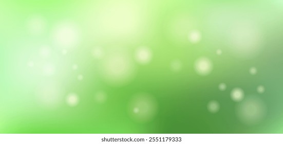 Green background with bokeh light horizontal banner. Spring fresh banner. Vector illustration