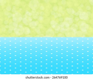 green background boken and blue tablecloth with polka dots seamless, vector illustration