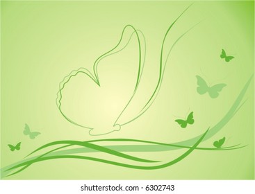 green background with butterflies