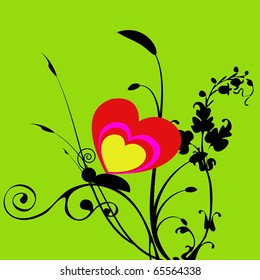 Green background with the butterfly and heart
