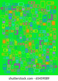 Green Background with a lot of cellphones and smartphones in vectors