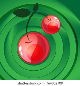 Green background with cherries. Green circles