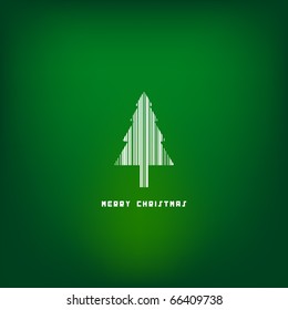 Green Background With Christmas Barcode Tree. Usable For Consumerism Concept. Vector.