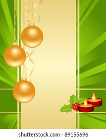 Green background with christmas decorations. Vector illustration.