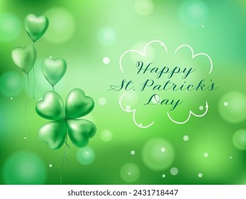 Green background with clover balloons for St. Patrick's day