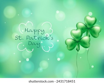 Green background with clover balloons for St. Patrick's day