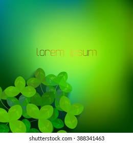 Green background with clover leaves. Summer or spring vector illustration.