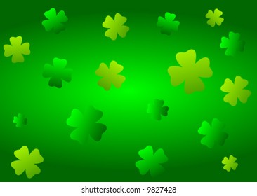 green background with clovers or shamrocks with four leaves