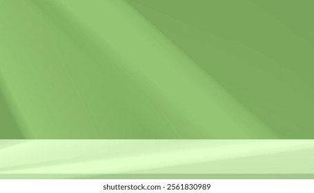 Green background, Color Green pistachio with gradient shadow.Vector 3d design abstract texture.Summer banner and light in kitchen interior.illustration spring white light on wall space of modern home