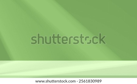 Green background, Color Green pistachio with gradient shadow.Vector 3d design abstract texture.Summer banner and light in kitchen interior.illustration spring white light on wall space of modern home
