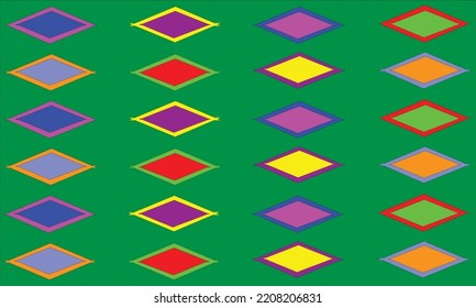 green background with colorful checkered pattern