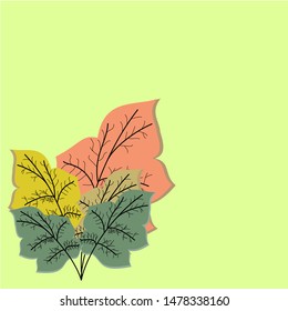 Green background with colorful leaf decoration on the bottom left corner