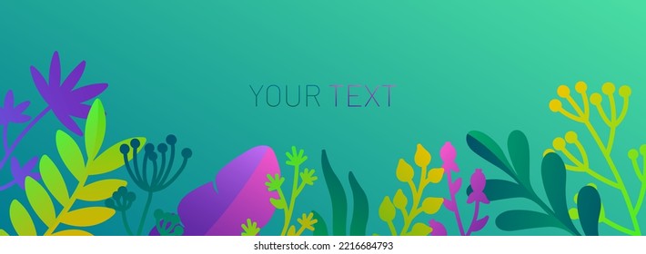 Green background with colorful tropical leaves and branches with copy space.
