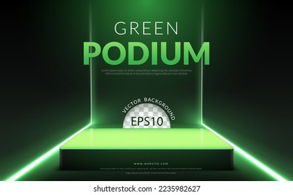 Green background concept, green podium with line neon light on green room, Vector illustration