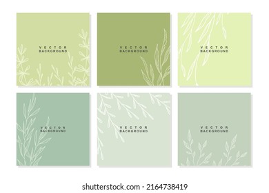 Green background with copy space for text and line drawings plant elements. Editable vector banner for social media post, card, cover, invitation, poster, mobile apps, web ads