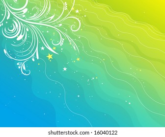 green  background with decorative ornaments, vector illustration