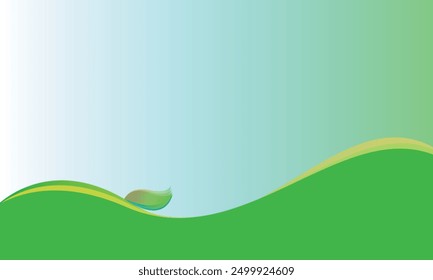 green background design, wave and leaves, symbol of green world