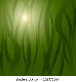 Green Background design with wavy transparent stripes and light