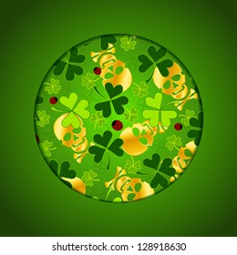 green background with dutch clover and skull