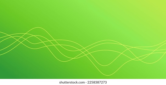 Green background eco flow line wave vector for bio energy gradient simple banner image, wavy curve digital stripe swirl backdrop for nature power tech pattern, smooth halftone frame graphic cover