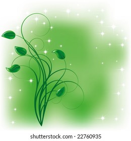 Green background with elegance  plant with swirls
