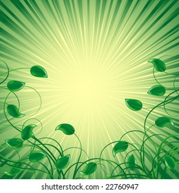 Green background with elegance  plant with swirls