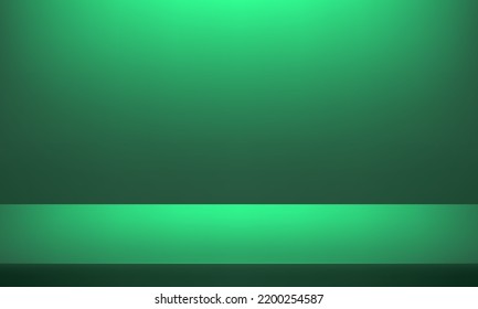 Green Background. Empty blue studio room. Space for displaying products. Vector illustration.