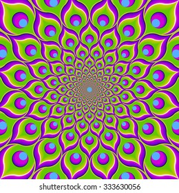 Green background from feathers of a peacock (motion illusion)