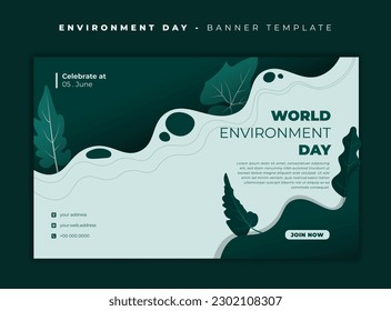 Green background with flat leaves design for environment day template design