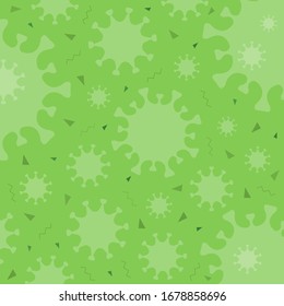 Green background with floating coronavirus particles around. 2019-novel coronavirus (2019-nCoV) infection. Minimal flat style. Vector Illustration.