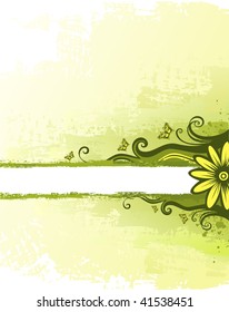 Green background with floral design element