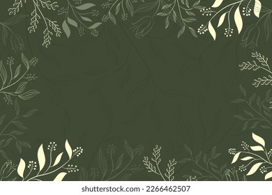 Green background with a floral pattern on it, vintage background with leaves and flowers