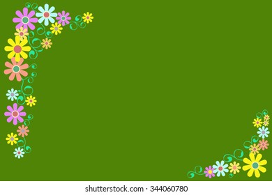 Green background with flowers.