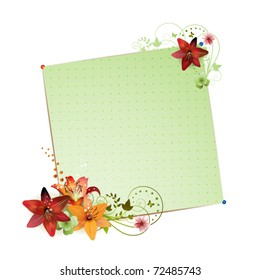  Green background with flowers isolated on white