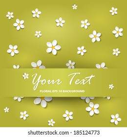 Green background with flowers, and place for text 