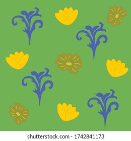Green background with flowers and vectors

