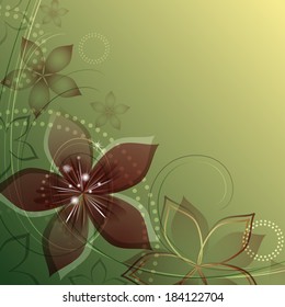 Green background with flowers for your design