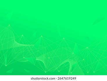 Fundo verde com linhas fluindo e pontos de conexão